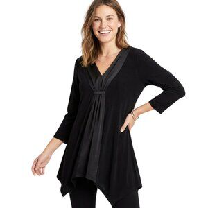 Slinky Brand Blouse - Long Sleeve - XS - Handkerchief Hem - Faux Scarf V-Neck